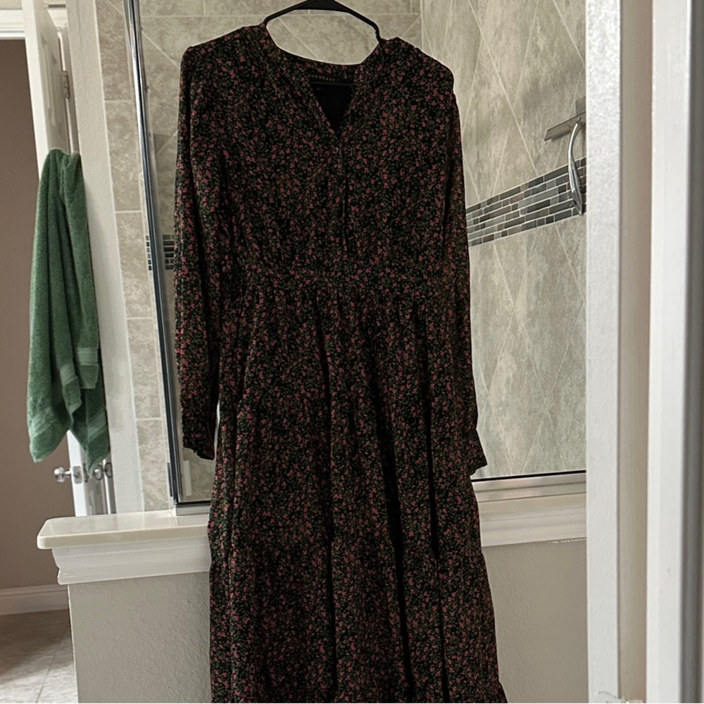DownEast Black, Pink, Green Floral Long Sleeve Dress